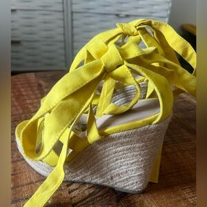 Forever 21 Yellow Tie Up Wedge. size 6. Pre-Worn.